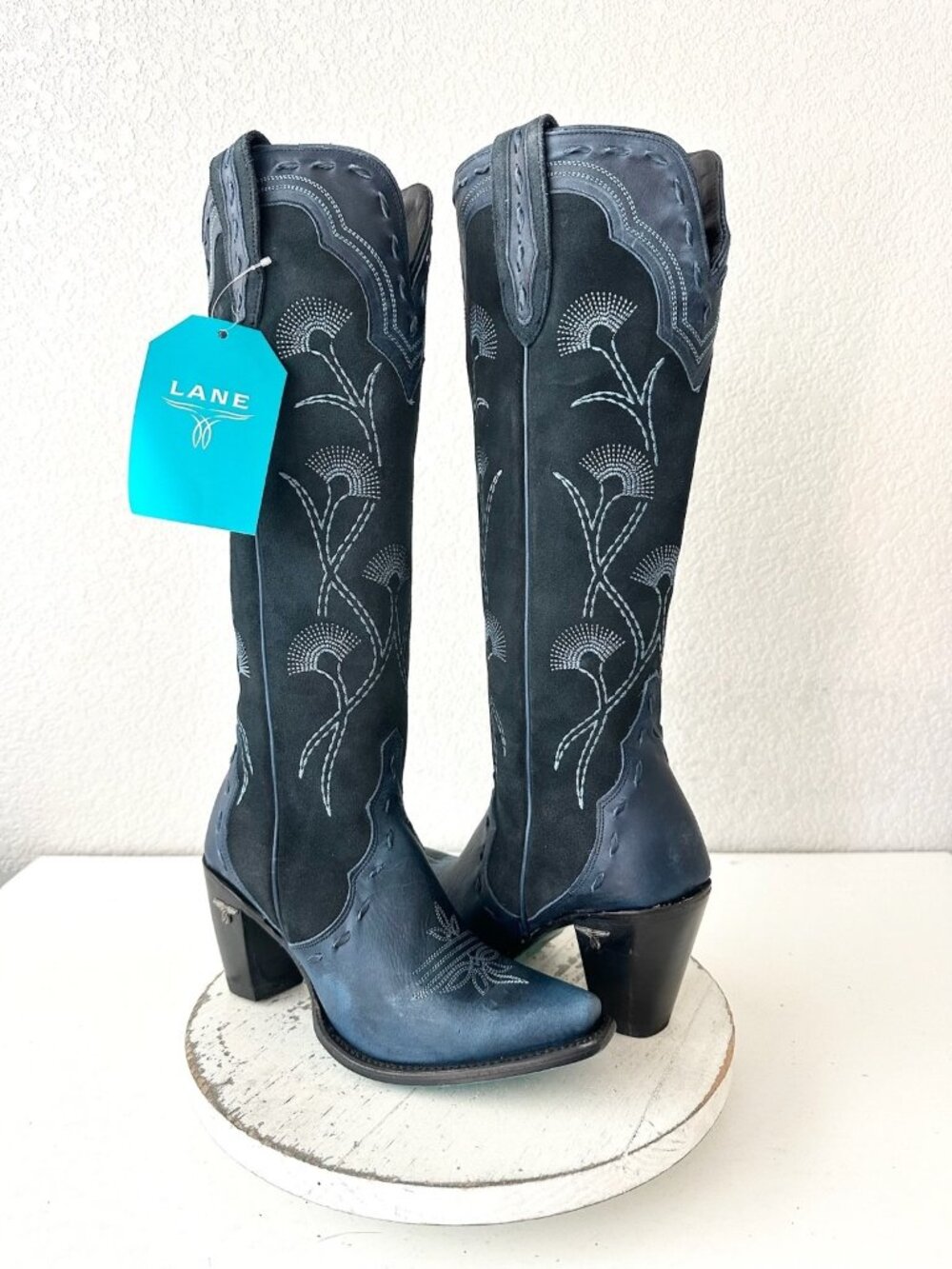 Lane Boots Tessa Knee High Navy Suede Cowboy Boots Western Cowgilrl Snip Toe 8